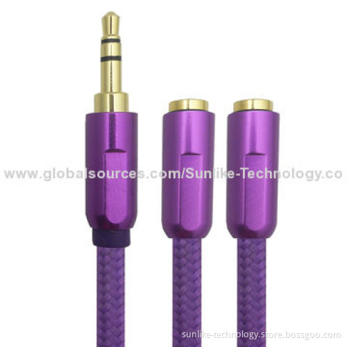 Splitter Earphone Cables with 3.5mm Jack, Various Colors Available